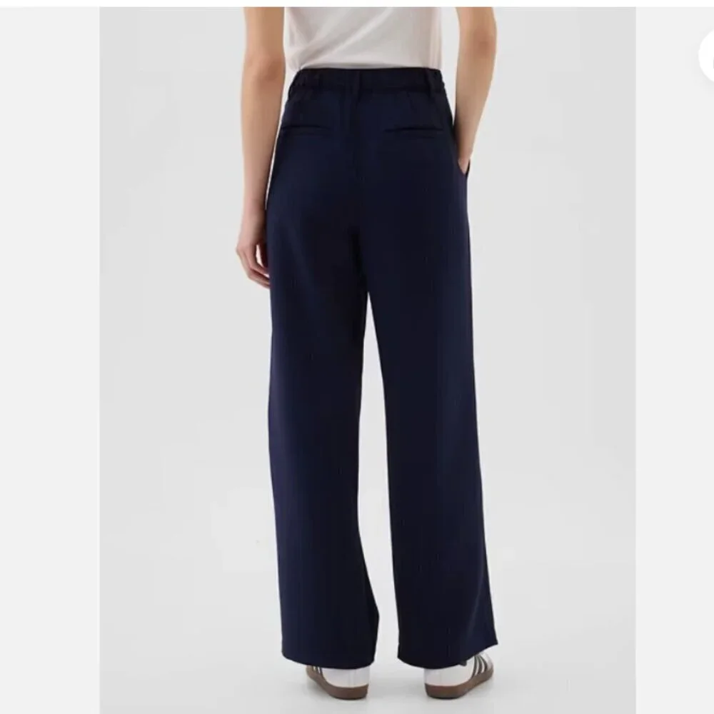 GAP Easy Crepe Drapey PLEATED Navy Blue Loose Straight Pants Size 12 TALL RT$80